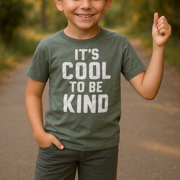 The Children's Place Boys Shirt 5T It's Cool to be Kind Olive Sage Green Tee - Picture 1 of 7